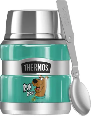 Scooby-Doo Ruh Roh Face, THERMOS STAINLESS KING Stainless Steel Food Jar with Folding Spoon, Vacuum insulated & Double Wall, 16oz