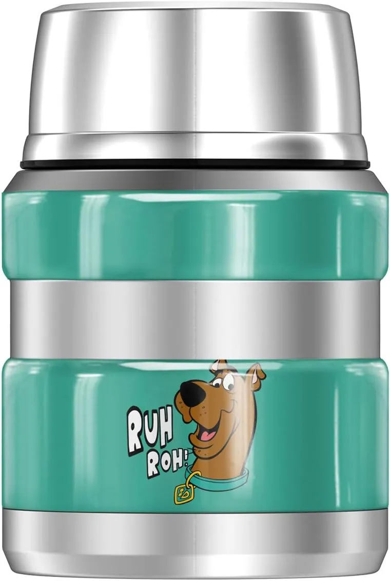 Scooby-Doo Ruh Roh Face, THERMOS STAINLESS KING Stainless Steel Food Jar with Folding Spoon, Vacuum insulated & Double Wall, 16oz