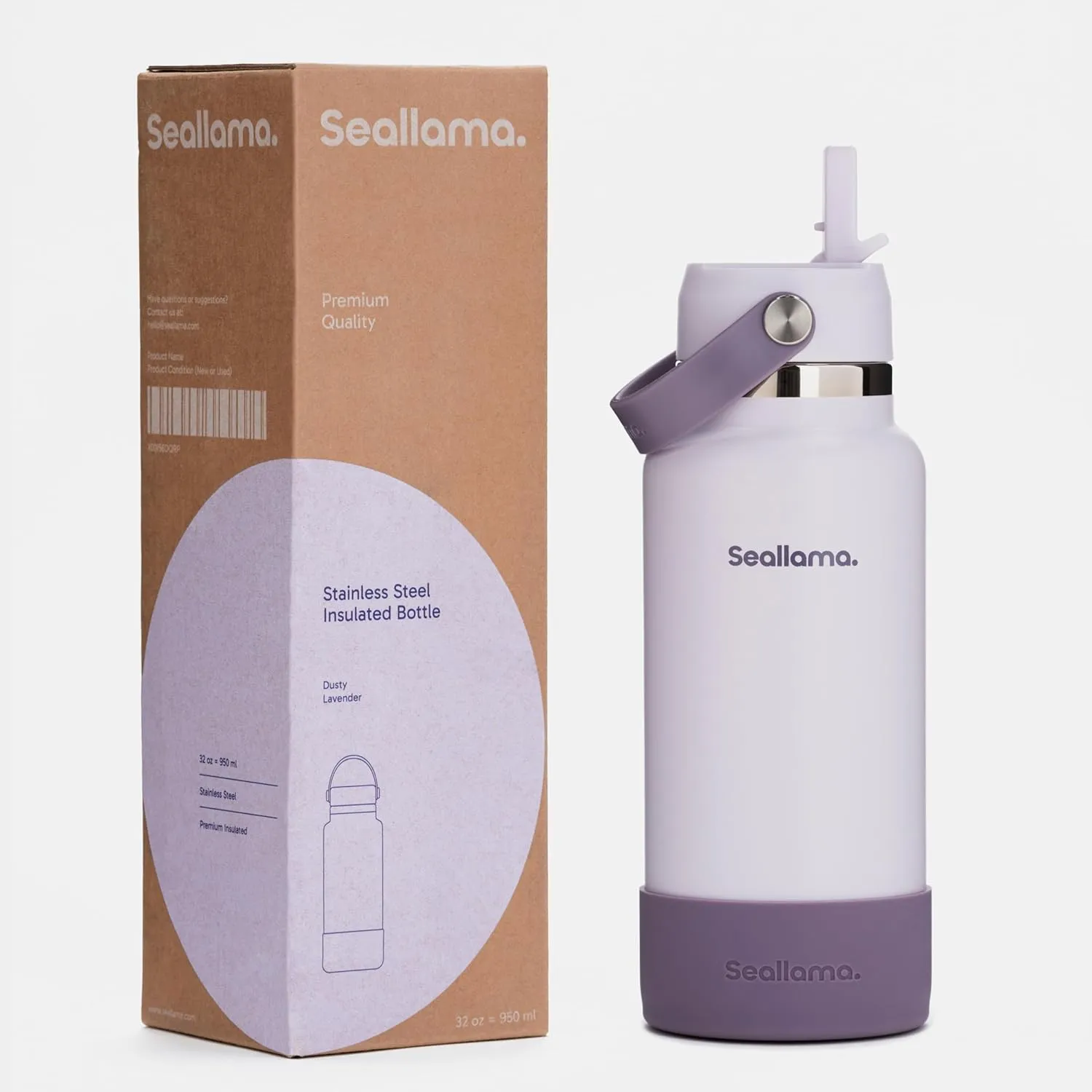 Seallama. Stainless Steel Wide Mouth Water Bottle - 2 Lids (Flex Straw Lid) and Double-Wall Vacuum Insulation - Leak Proof, BPA-Free, for Travel, Sports, School, and Car (Dusty Lavender, 32 oz)