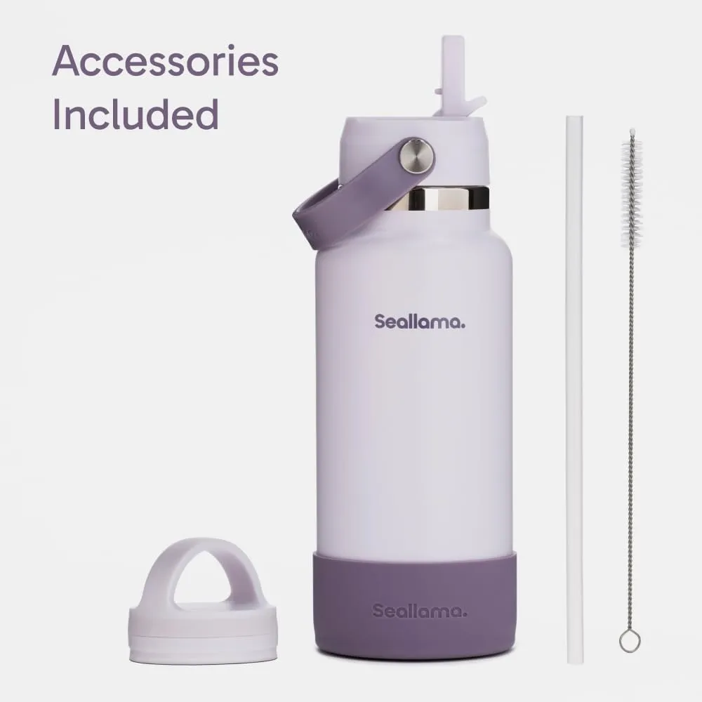 Seallama. Stainless Steel Wide Mouth Water Bottle - 2 Lids (Flex Straw Lid) and Double-Wall Vacuum Insulation - Leak Proof, BPA-Free, for Travel, Sports, School, and Car (Dusty Lavender, 32 oz)