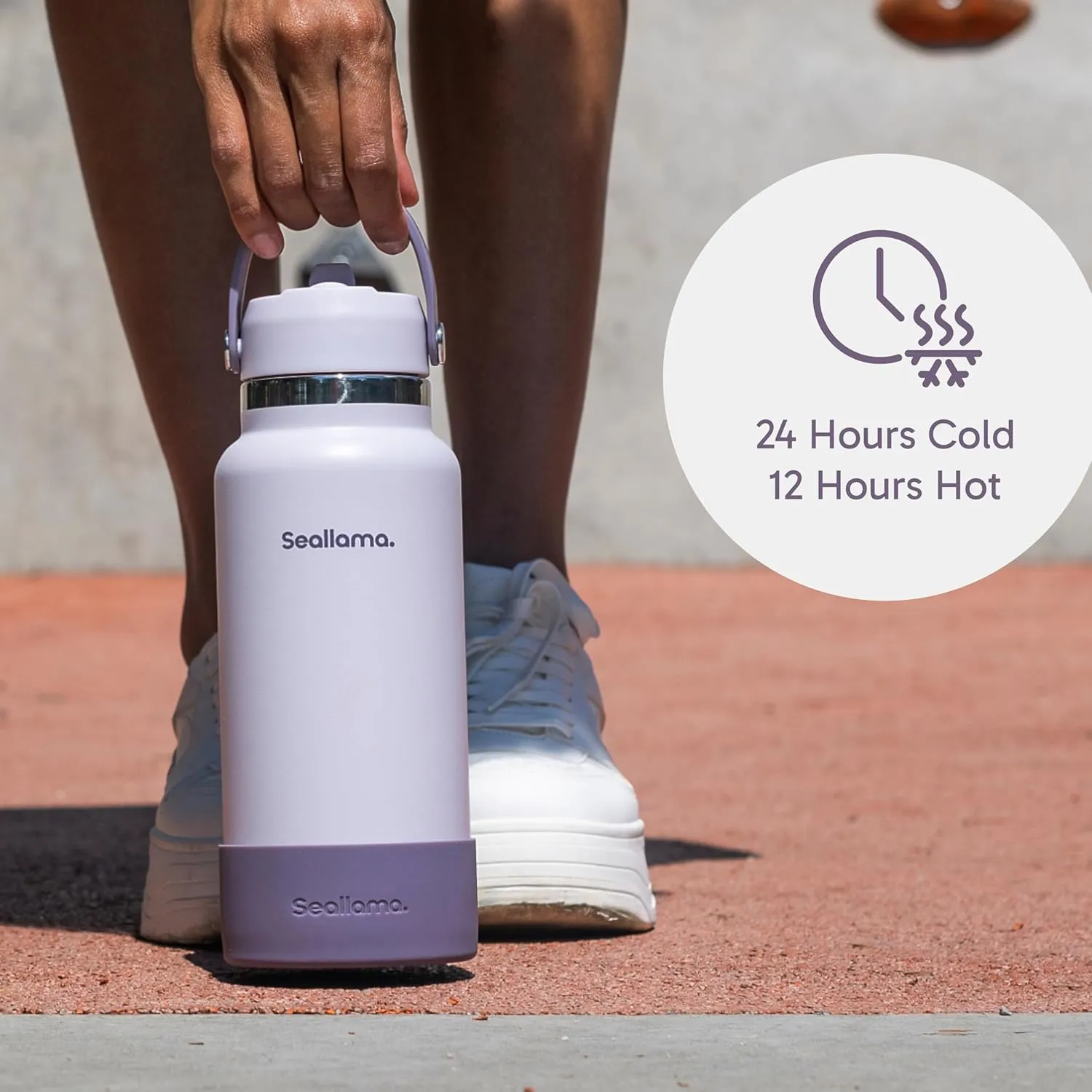 Seallama. Stainless Steel Wide Mouth Water Bottle - 2 Lids (Flex Straw Lid) and Double-Wall Vacuum Insulation - Leak Proof, BPA-Free, for Travel, Sports, School, and Car (Dusty Lavender, 32 oz)