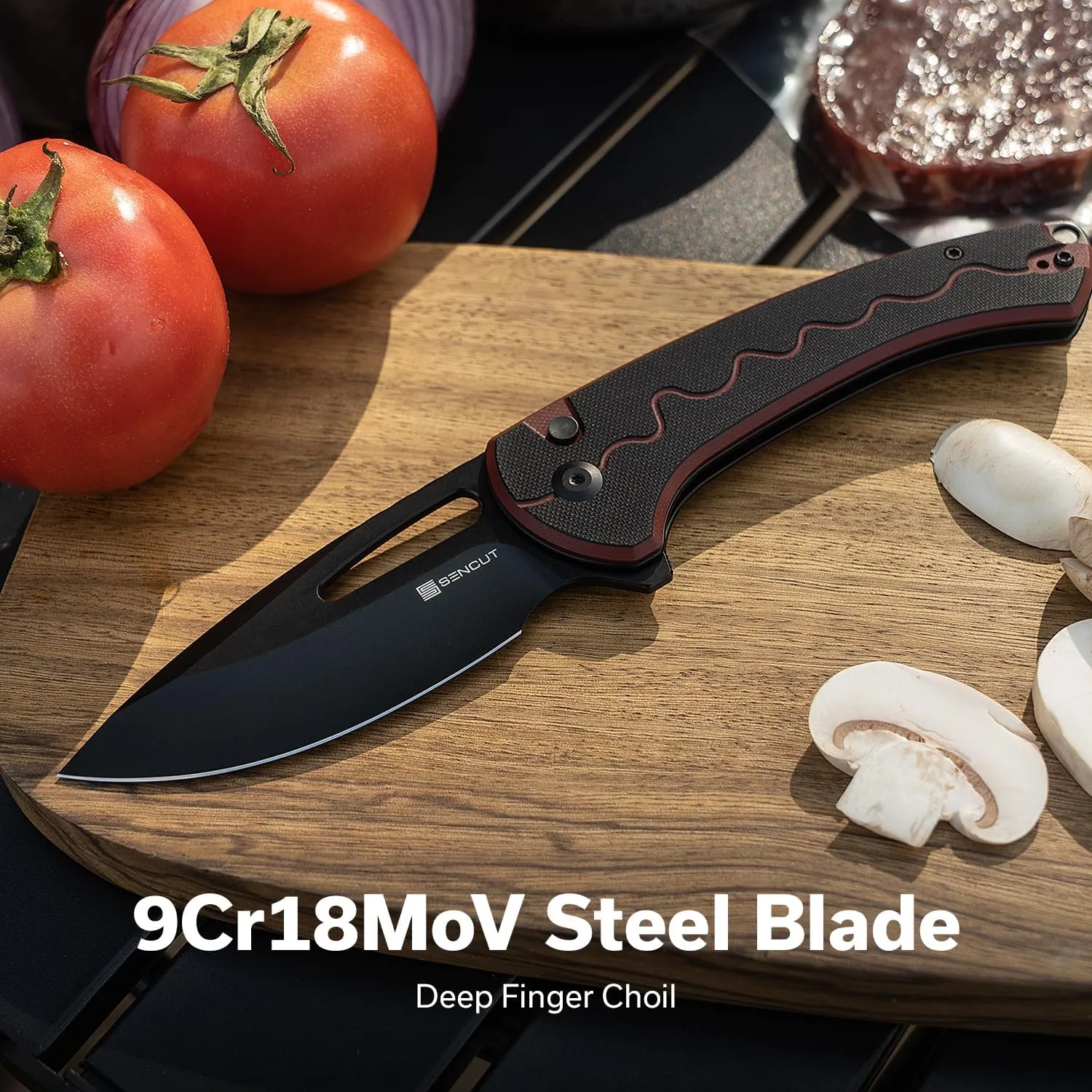 SENCUT Squiggy Pocket Knife, Camping Folding Knife with 3.89'' 9Cr18MoV Blade & G10 Handle, Reversible Clip for EDC Hiking S24082A-3 (Burgundy/Black)
