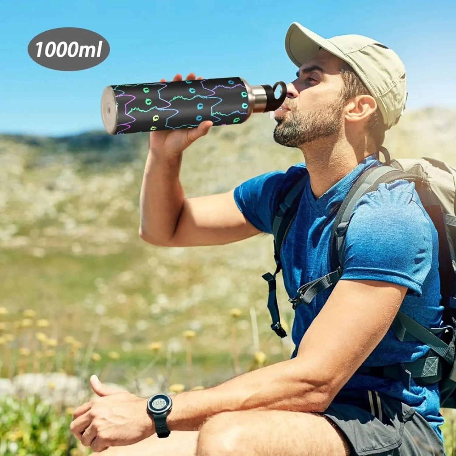 senya 20 Oz Water Bottle with Straw Colorful Neon Cat Stainless Steel Water Bottle for Traveling Sports Leakproof Insulated