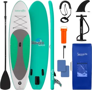SereneLife Inflatable Stand Up Paddle Board with Premium SUP Accessories – Wide Stable Design with Non-Slip EVA Deck Pad for Adults and Youth of All Skill Levels, 350 lbs Capacity