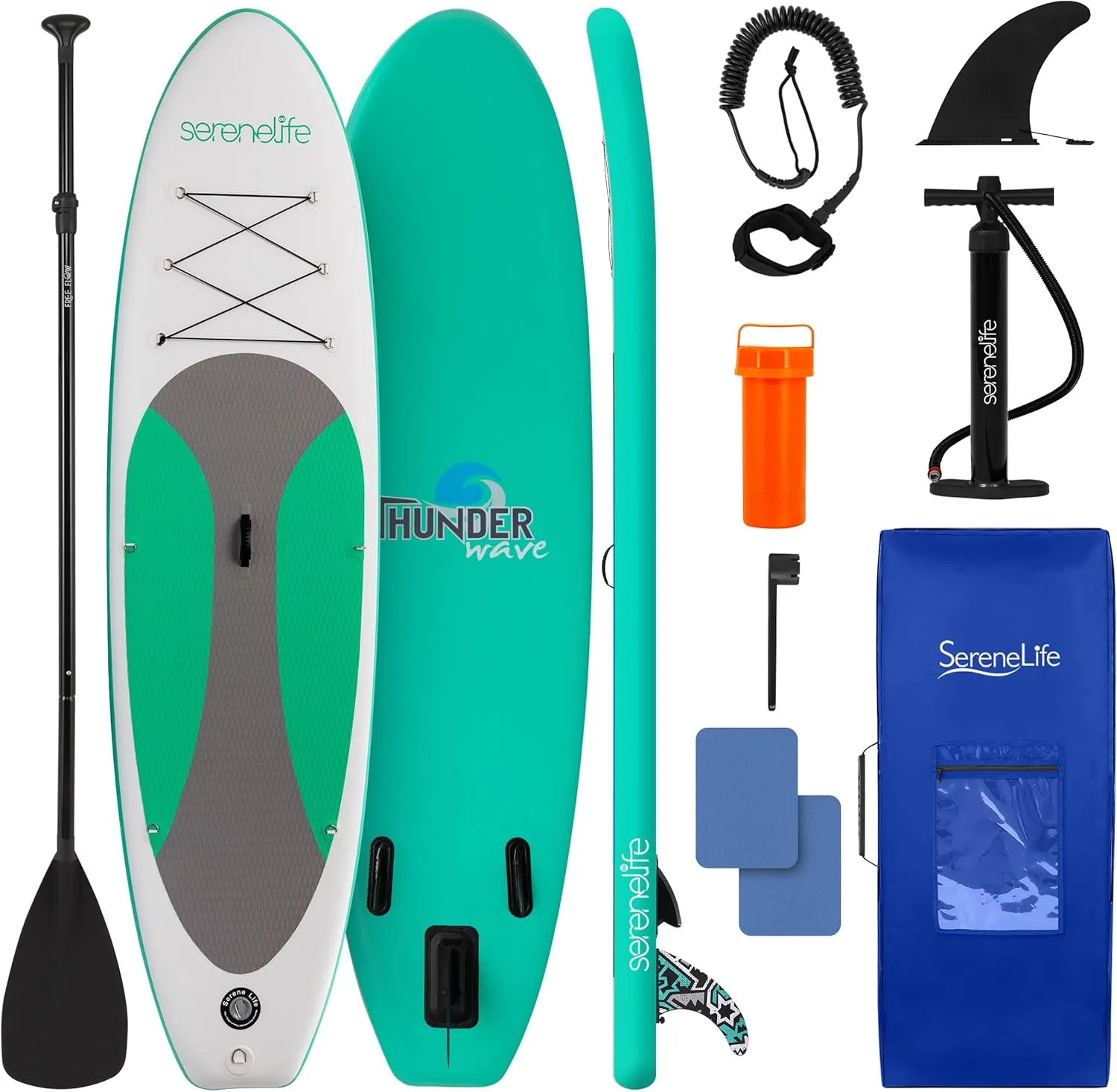 SereneLife Inflatable Stand Up Paddle Board with Premium SUP Accessories – Wide Stable Design with Non-Slip EVA Deck Pad for Adults and Youth of All Skill Levels, 350 lbs Capacity