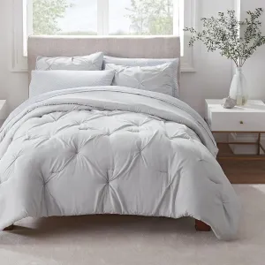 Serta Simply Clean Lightweight 7 Piece Pleated Bed in a Bag for All Season, Queen, Grey