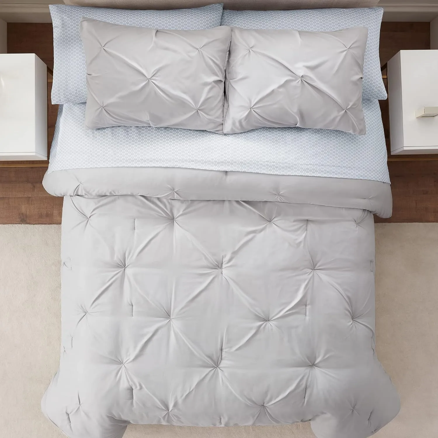 Serta Simply Clean Lightweight 7 Piece Pleated Bed in a Bag for All Season, Queen, Grey