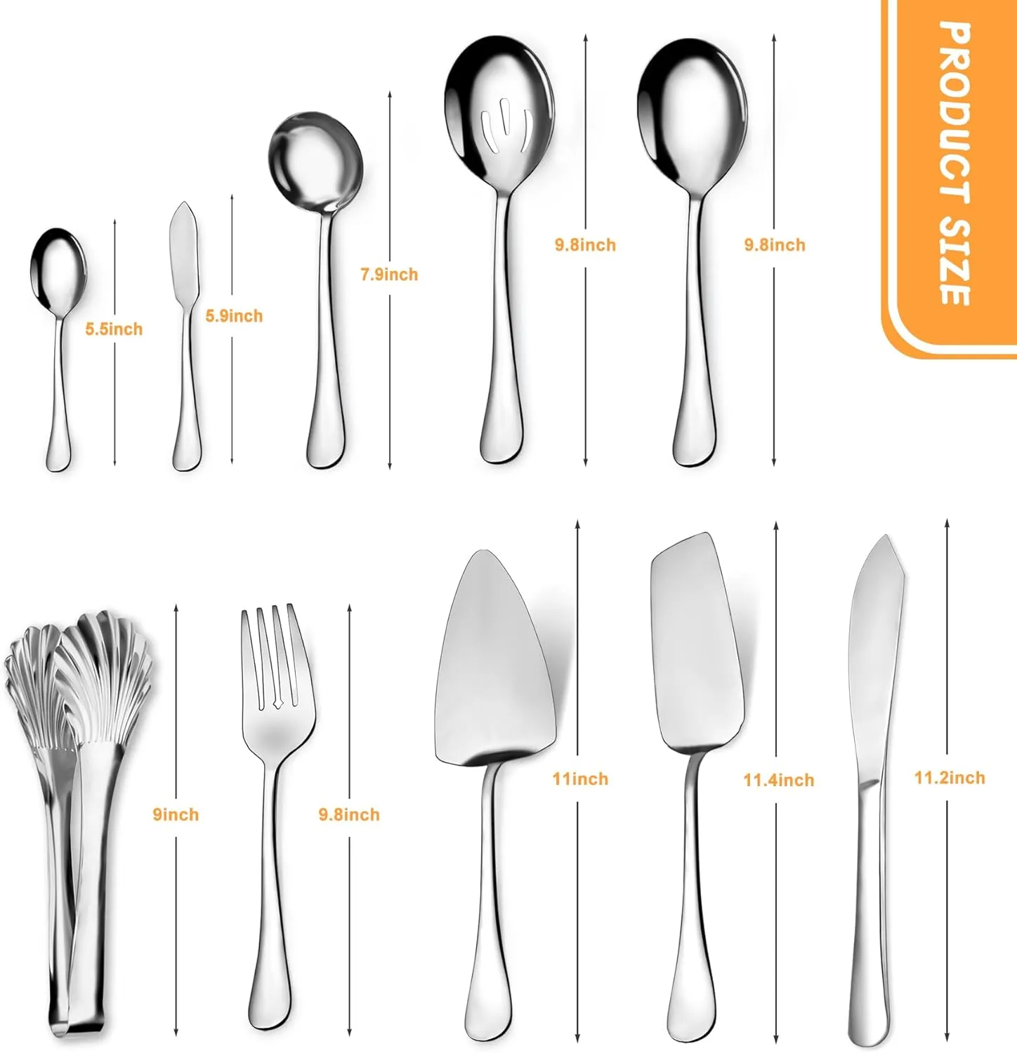 Serving Utensils,10-Piece Stainless Steel Hostess Serving Utensil Set with Serving Spoons，Serving Forks，Serving Tongs Soup Ladle and Pie Server Buffet Catering Serving Utensils for Dishwasher Safe