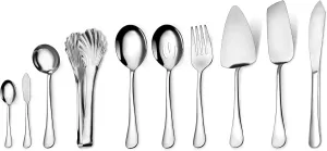 Serving Utensils,10-Piece Stainless Steel Hostess Serving Utensil Set with Serving Spoons，Serving Forks，Serving Tongs Soup Ladle and Pie Server Buffet Catering Serving Utensils for Dishwasher Safe