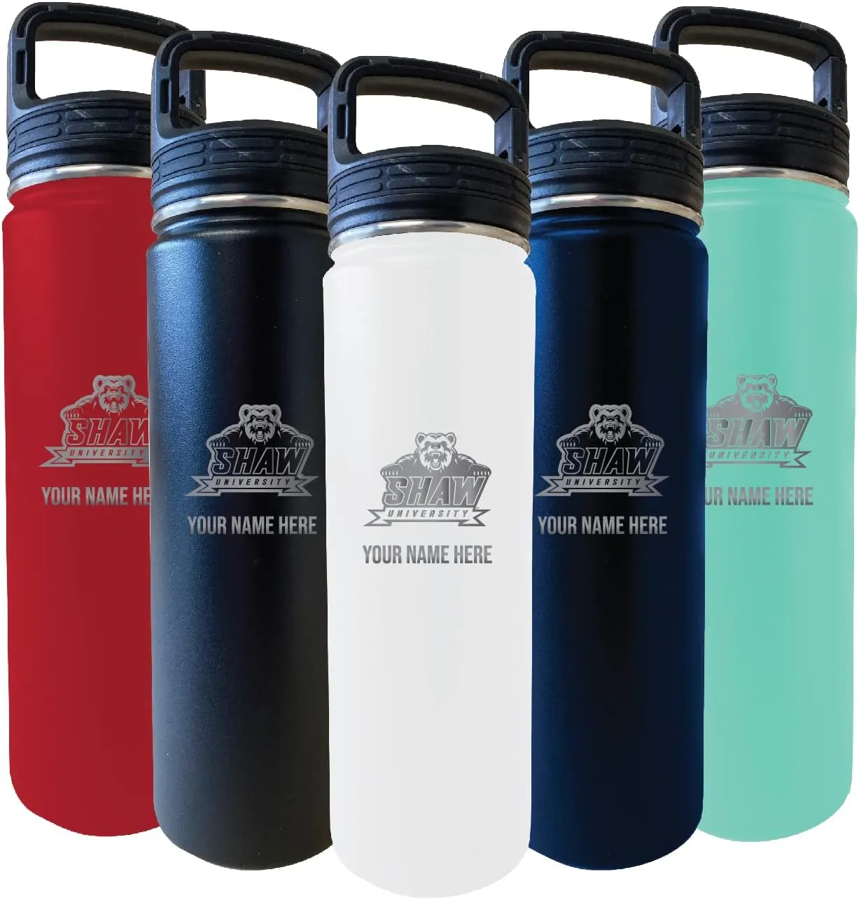 Shaw University Bears Custom College Etched 24 oz Engraved Insulated Double Wall Stainless Steel Water Bottle Tumbler Personalized with Name Officially Licensed Collegiate Product