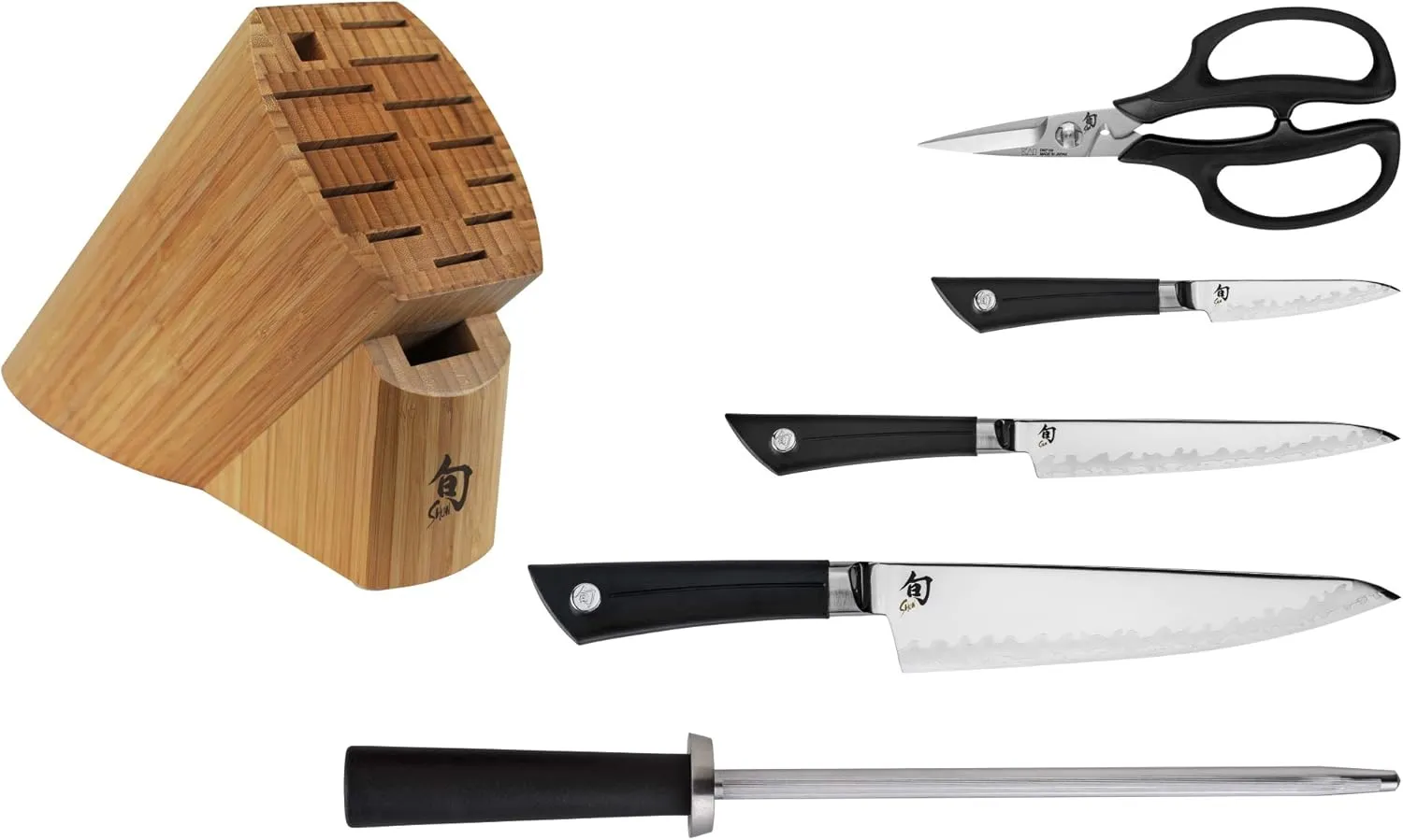 Shun Sora 6 Piece Block Set, Includes 8" Chef, 3.5" Paring, 6" Utility Knives & More, Handcrafted Japanese Knife Set, VG10 Steel Edges and 420J Stainless Steel Blades, Balanced Handles