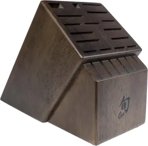 Shun Walnut Finish Knife Block, 22 Slot Large Wooden Knife Holder, Genuine Dark Stained Wood, Kitchen Storage for Professional and Home Chefs