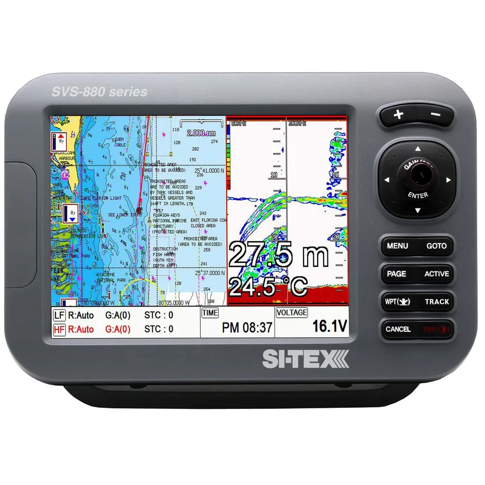 SI-TEX SVS-880CF 8" Chartplotter/Sounder Combo w/Internal GPS Antenna & Navionics  Flexible Coverage Chart Card | SVS-880CF