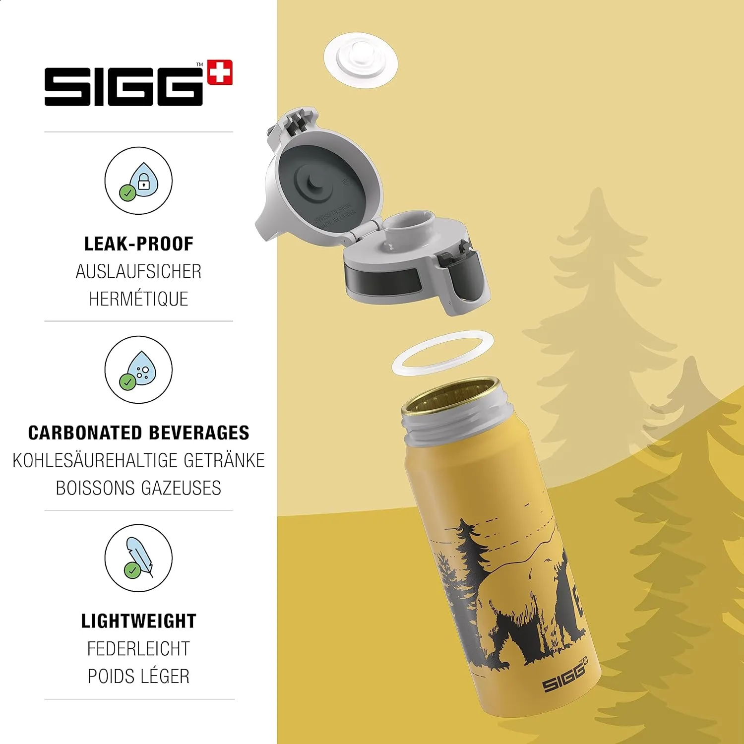 SIGG - Aluminium Kids Water Bottle - WMB ONE Brave Bear - Suitable For Carbonated Beverages - Leakproof - Lightweight - BPA Free - Climate Neutral Certified - Yellow - 20 Oz