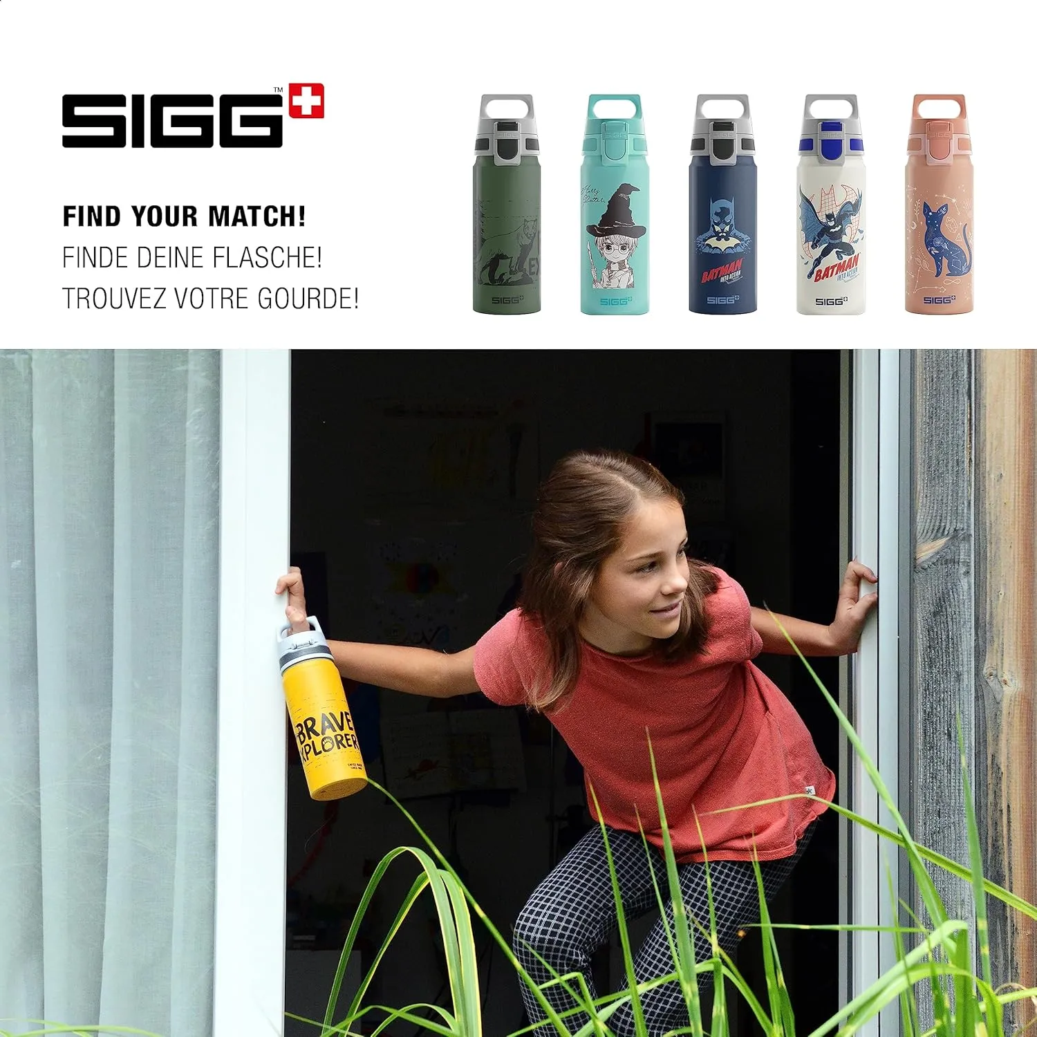 SIGG - Aluminium Kids Water Bottle - WMB ONE Brave Bear - Suitable For Carbonated Beverages - Leakproof - Lightweight - BPA Free - Climate Neutral Certified - Yellow - 20 Oz