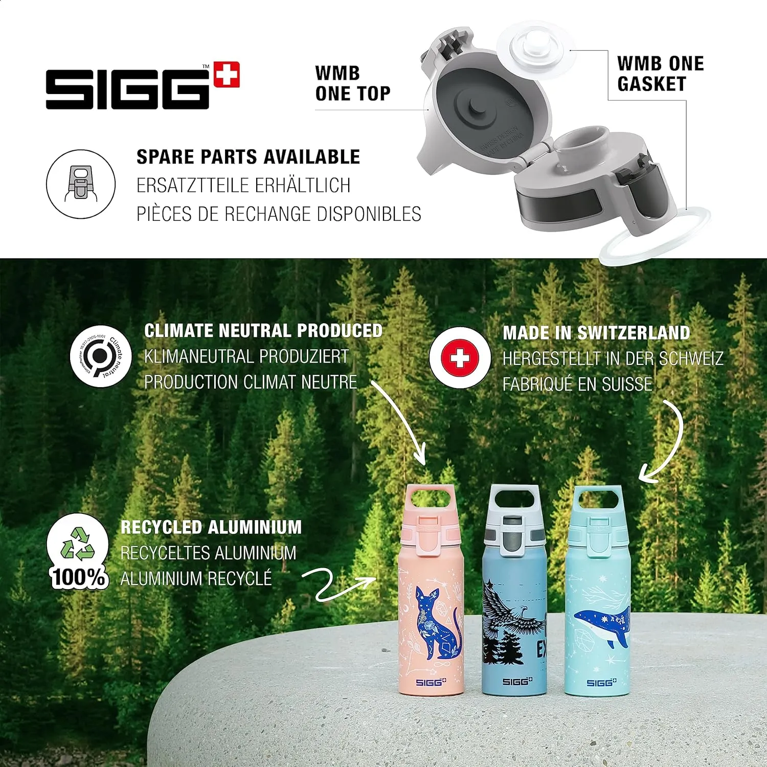 SIGG - Aluminium Kids Water Bottle - WMB ONE Brave Bear - Suitable For Carbonated Beverages - Leakproof - Lightweight - BPA Free - Climate Neutral Certified - Yellow - 20 Oz