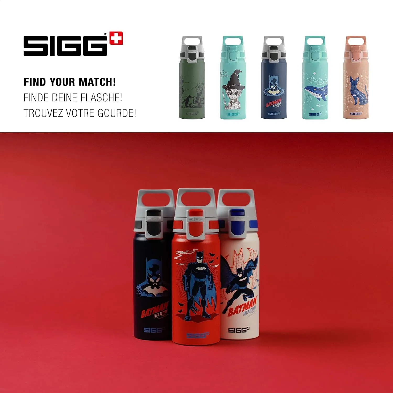 SIGG - Aluminium Water Bottle for Children - WMB One Batman - Suitable for Carbonated Drinks - Leak-Proof - Feather-Light - BPA-Free - ClimatePartner Certified - Sports & School - White - 0.6 L