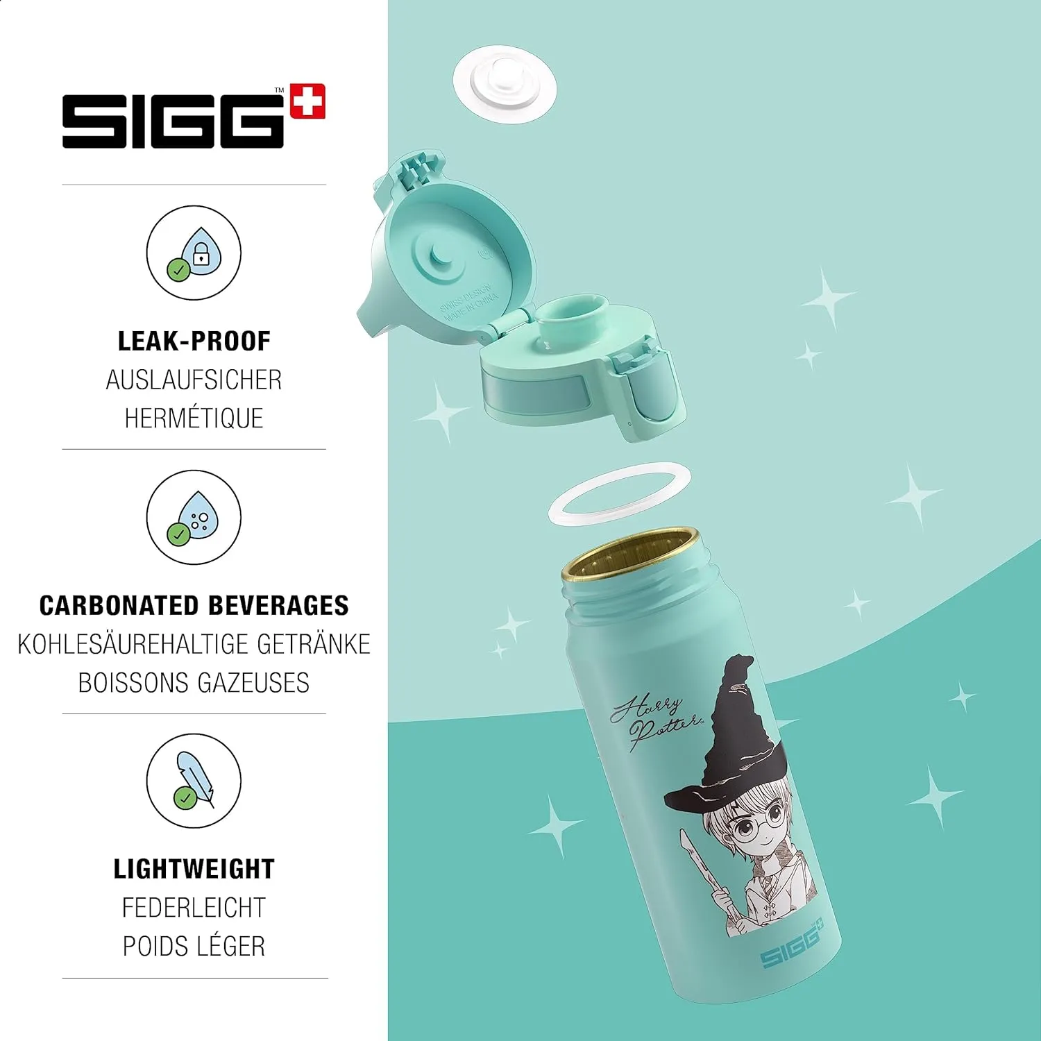 SIGG - Aluminium Water Bottle for Children - WMB One Harry Potter - Suitable for Carbonated Drinks - Leak-Proof - Feather-Light - BPA-Free - Climate Neutral Certified - Blue - 0.6 L