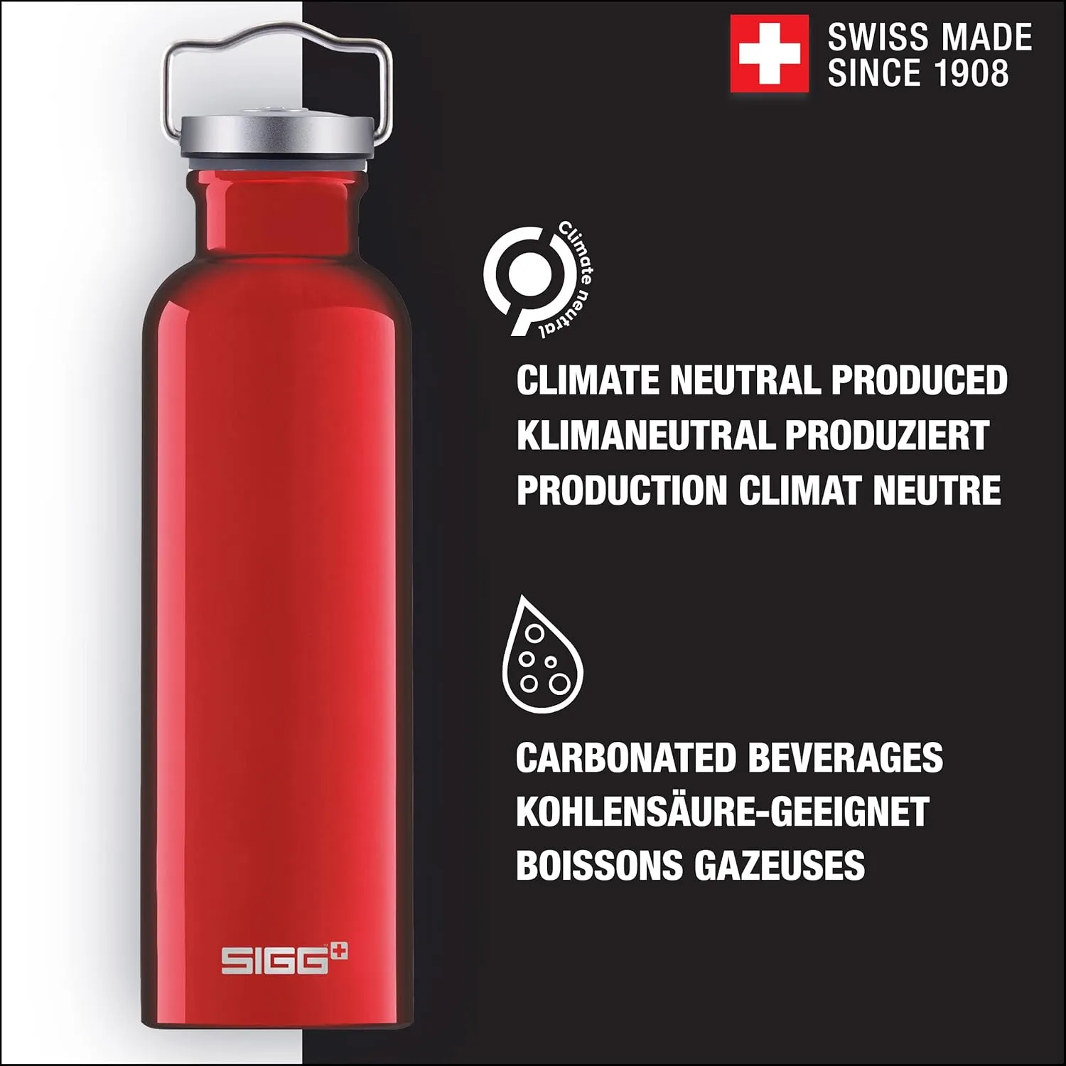 SIGG - Aluminum Water Bottle Original - Made in Switzerland - Lightweight - BPA-free - for Carbonated Drinks 17 / 25 Oz