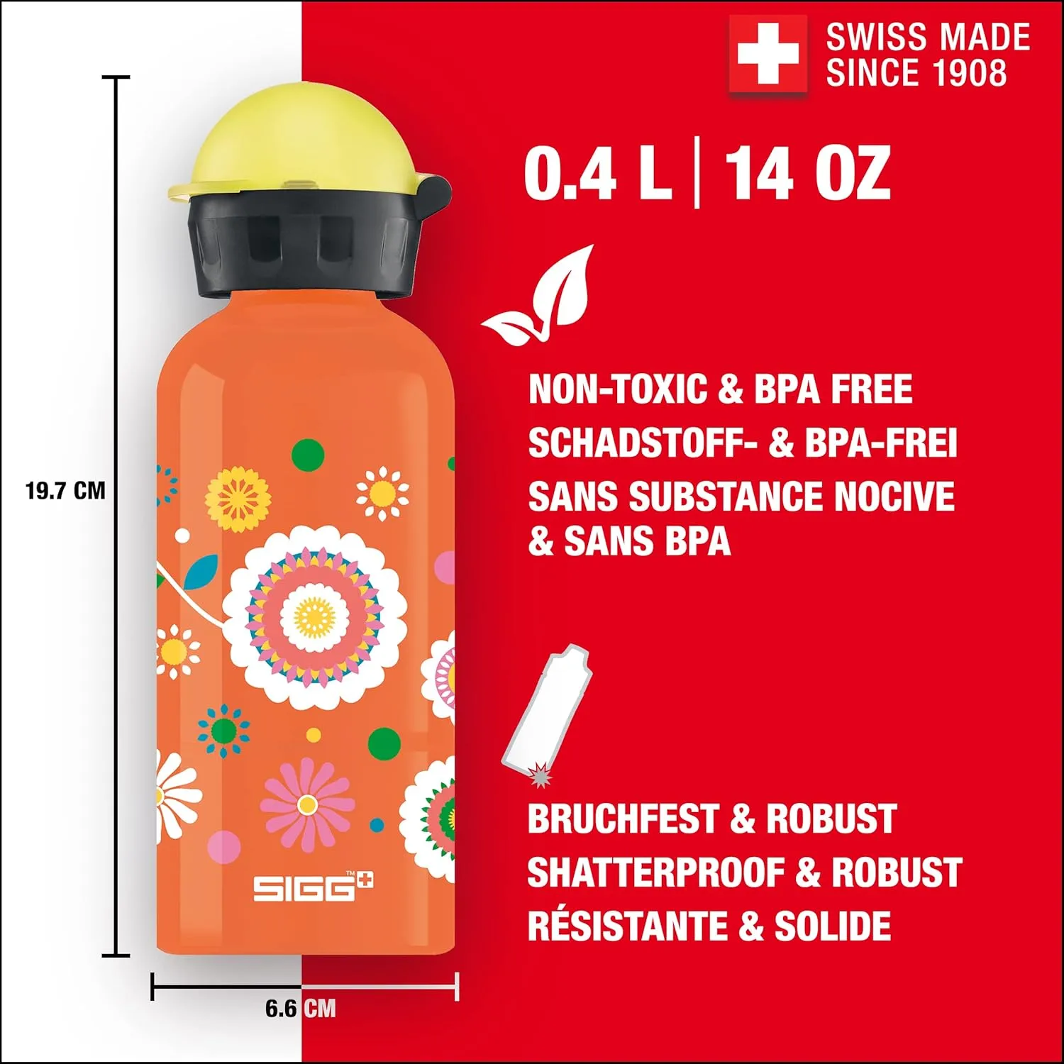 Sigg - Kids Water Bottle - KBT - Made in Switzerland - Neutral Taste - Leakproof - Lightweight - School, Sports - 14 Oz