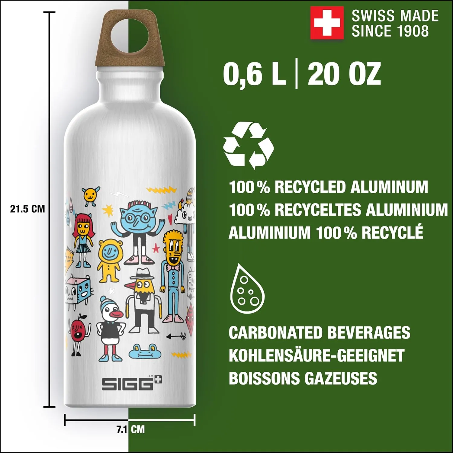 SIGG - Metal Kids Water Bottle - Traveller - Made in Switzerland - Carbonated Drinks - Leak Proof - for School - 20 Oz