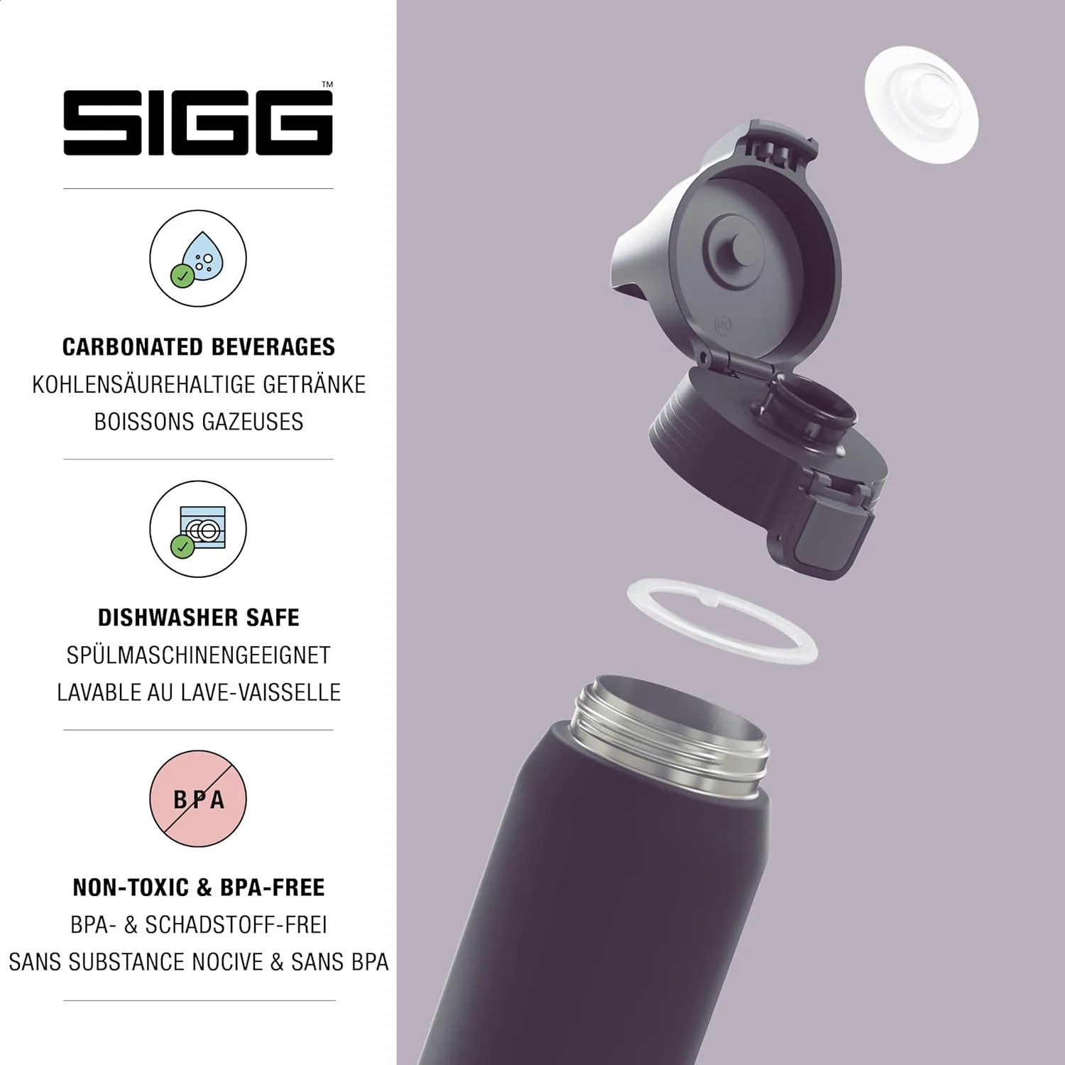SIGG - Shield Therm- Stainless Steel Insulated Water Bottle - Carbonated Drinks, Leakproof, BPA Free, Recycled, 25, 34Oz