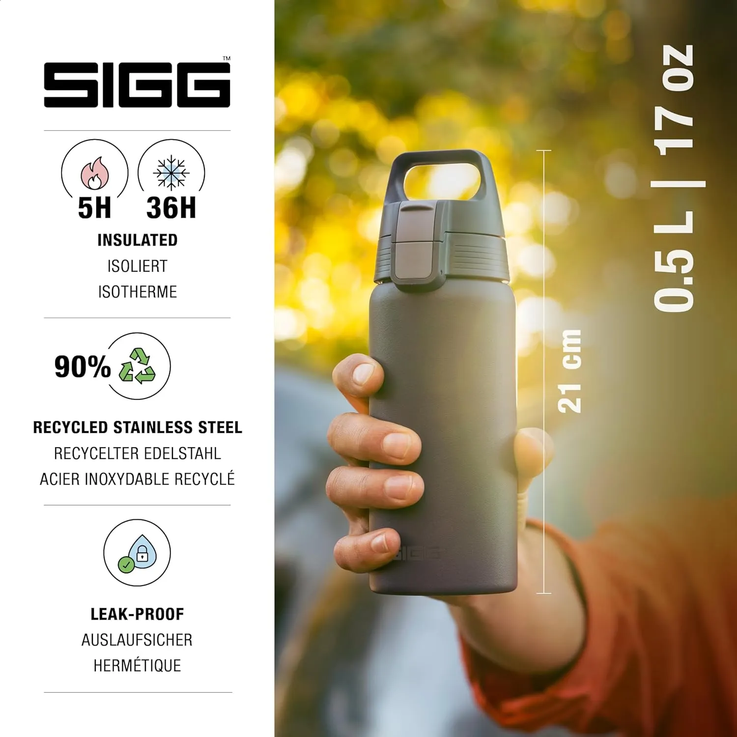 SIGG - Shield Therm- Stainless Steel Insulated Water Bottle - Carbonated Drinks, Leakproof, BPA Free, Recycled, 25, 34Oz
