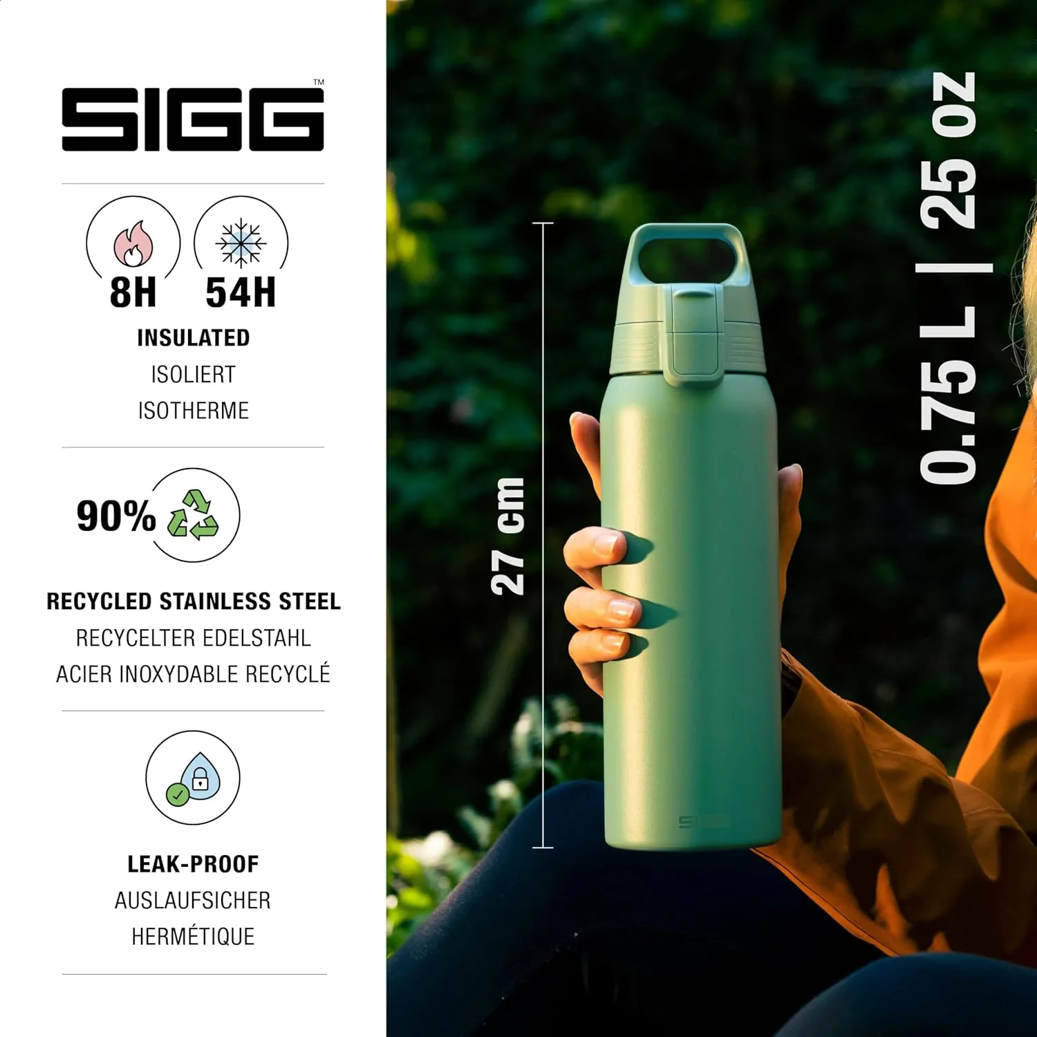 SIGG - Shield Therm- Stainless Steel Insulated Water Bottle - Carbonated Drinks, Leakproof, BPA Free, Recycled, 25, 34Oz