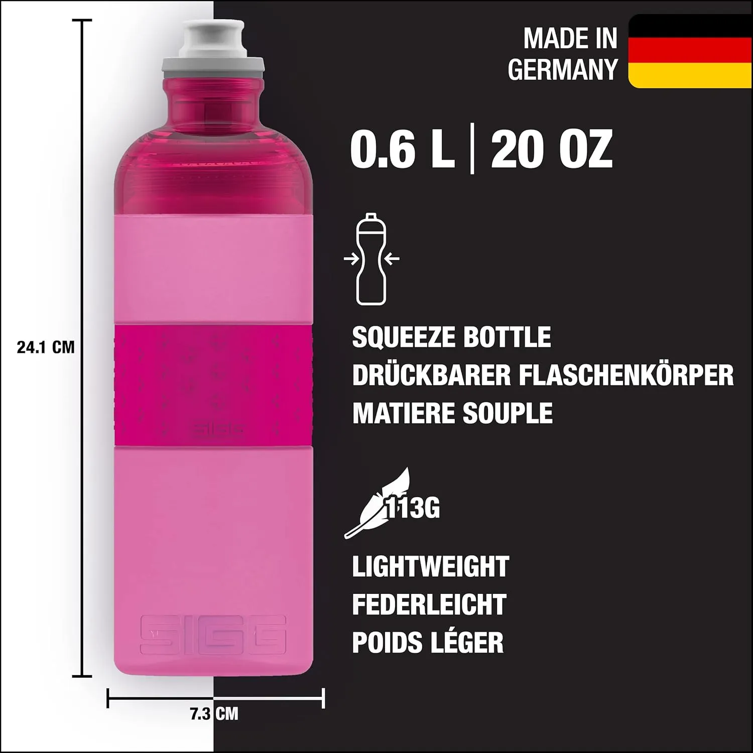 SIGG - Sports Water Bottle - Hero Berry - Squeezable - Leakproof - Lightweight - Dishwasher Safe - BPA Free - Pink - 20 Oz
