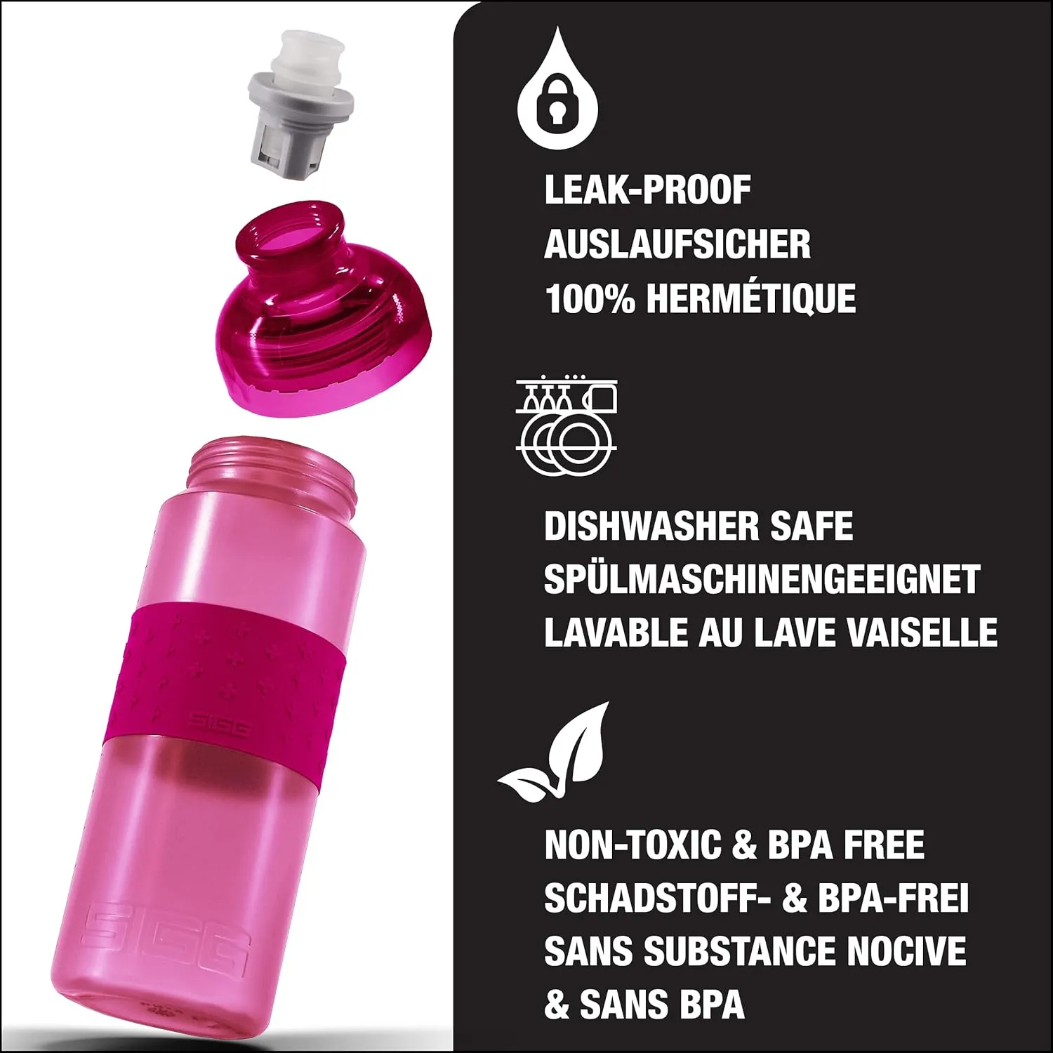 SIGG - Sports Water Bottle - Hero Berry - Squeezable - Leakproof - Lightweight - Dishwasher Safe - BPA Free - Pink - 20 Oz