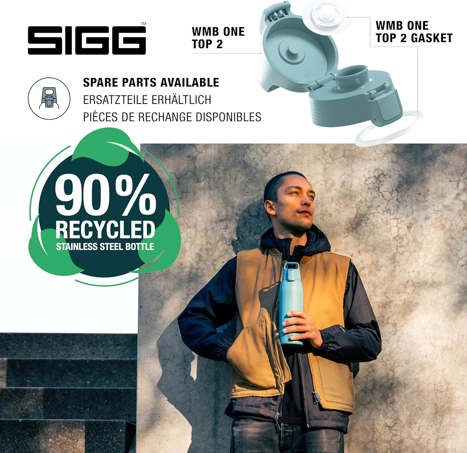 SIGG - Stainless Steel Drinking Bottle - Shield ONE Morning Blue - Suitable for Carbonated Drinks - Leak-Proof - Feather-Light - BPA-Free - Outdoor & Fitness - 34 Oz