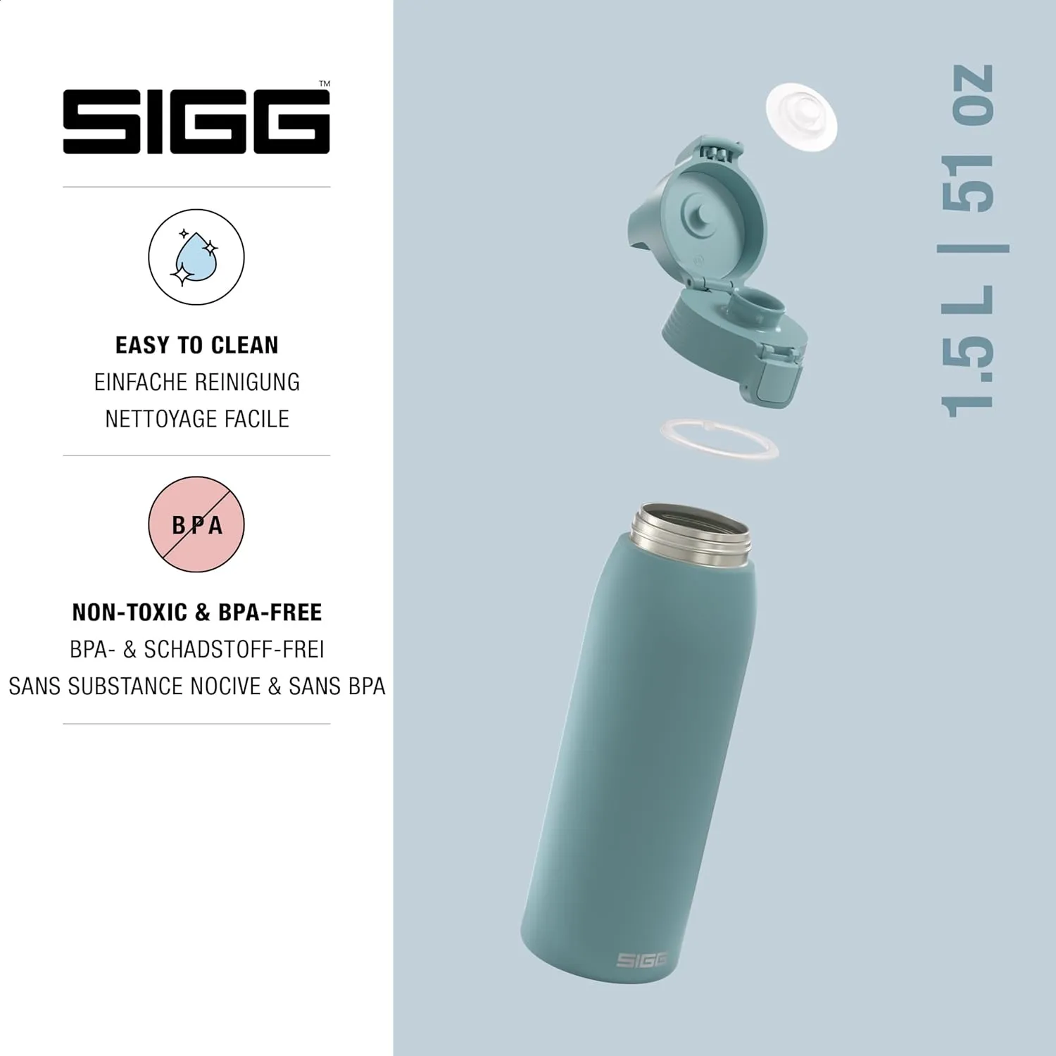 SIGG - Stainless Steel Drinking Bottle - Shield ONE Morning Blue - Suitable for Carbonated Drinks - Leak-Proof - Feather-Light - BPA-Free - Outdoor & Fitness - 34 Oz