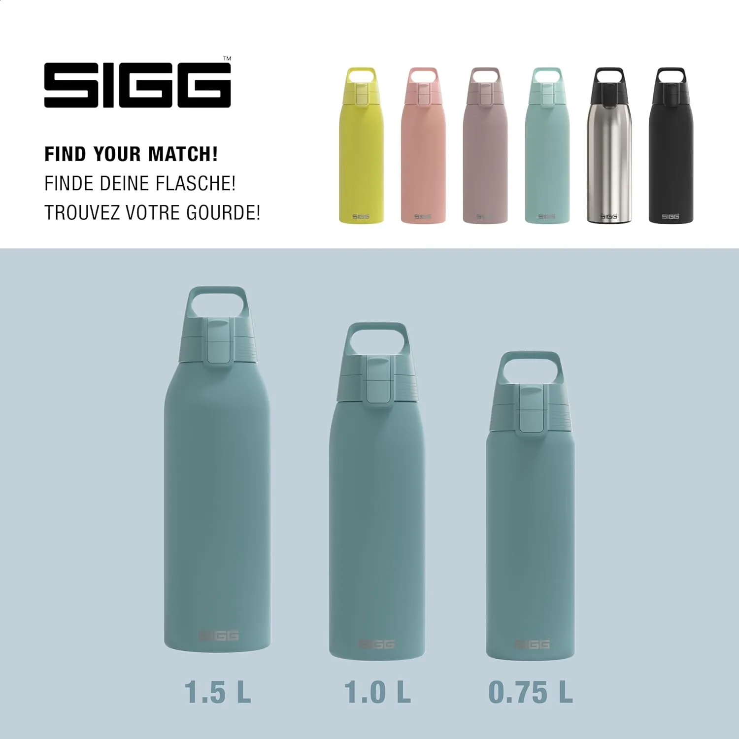 SIGG - Stainless Steel Drinking Bottle - Shield ONE Morning Blue - Suitable for Carbonated Drinks - Leak-Proof - Feather-Light - BPA-Free - Outdoor & Fitness - 34 Oz