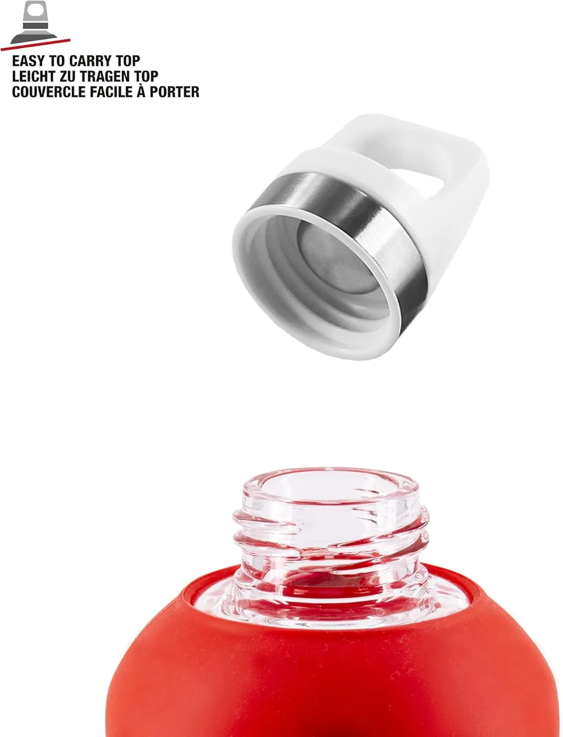 SIGG - Star Water Bottle - BPA-Free, Leak-Proof Glass Bottle, Anti-Shock - Non-Slip Silicone Case - Designed in Switzerland - Scarlet - 28 Oz