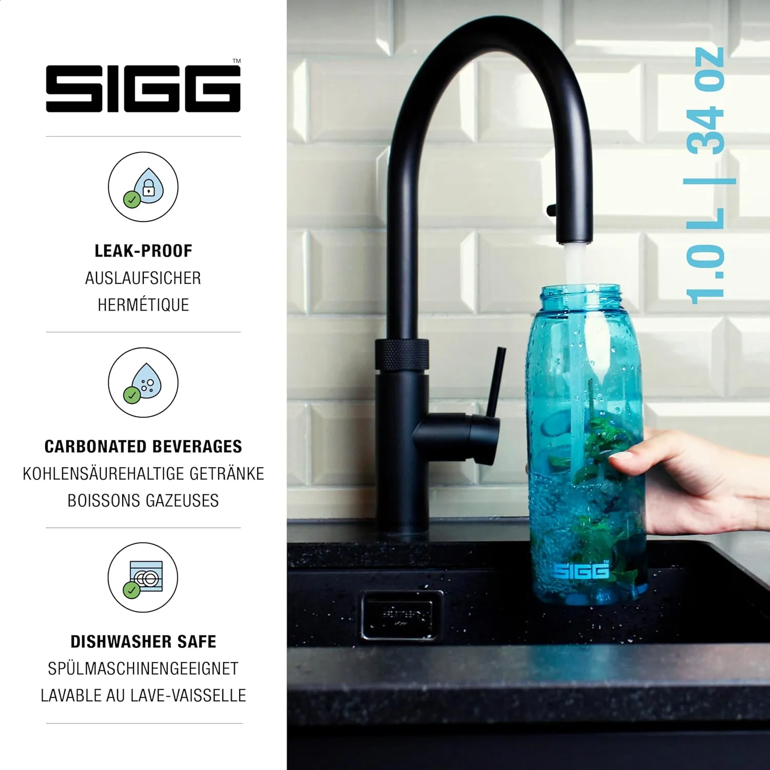 SIGG - Total Color - Refillable Sports Water Bottle - Tritan - Carbonated Drinks - Dishwasher Safe - BPA Free 20Oz, 34Oz