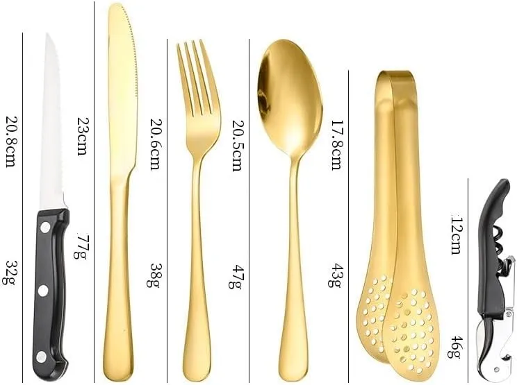Silverware Flatware Set, 10-piece Stainless Steel Tableware Set For Outdoor Travel Camping Picnic Barbecue Plate Clip Knife, Fork And Spoon Set Portable Storage Bag(Gold)
