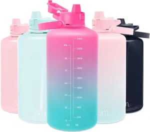 Simple Modern 1 Gallon 128 oz Water Bottle with Push Button Silicone Straw Lid & Motivational Measurement Marker | Large Reusable Tritan Plastic Water Jug | Summit Collection | Sorbet