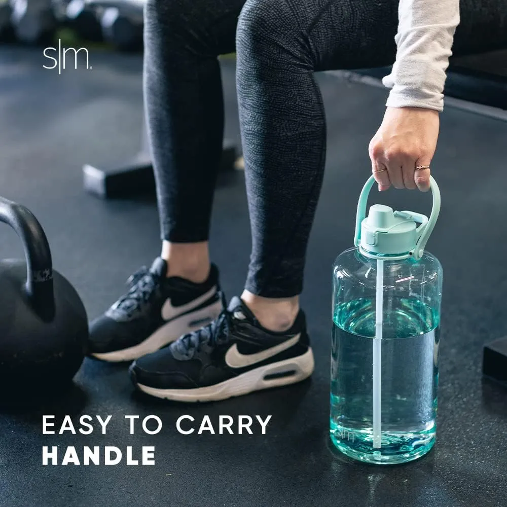 Simple Modern 1 Gallon 128 oz Water Bottle with Push Button Silicone Straw Lid & Motivational Measurement Marker | Large Reusable Tritan Plastic Water Jug | Summit Collection | Sorbet