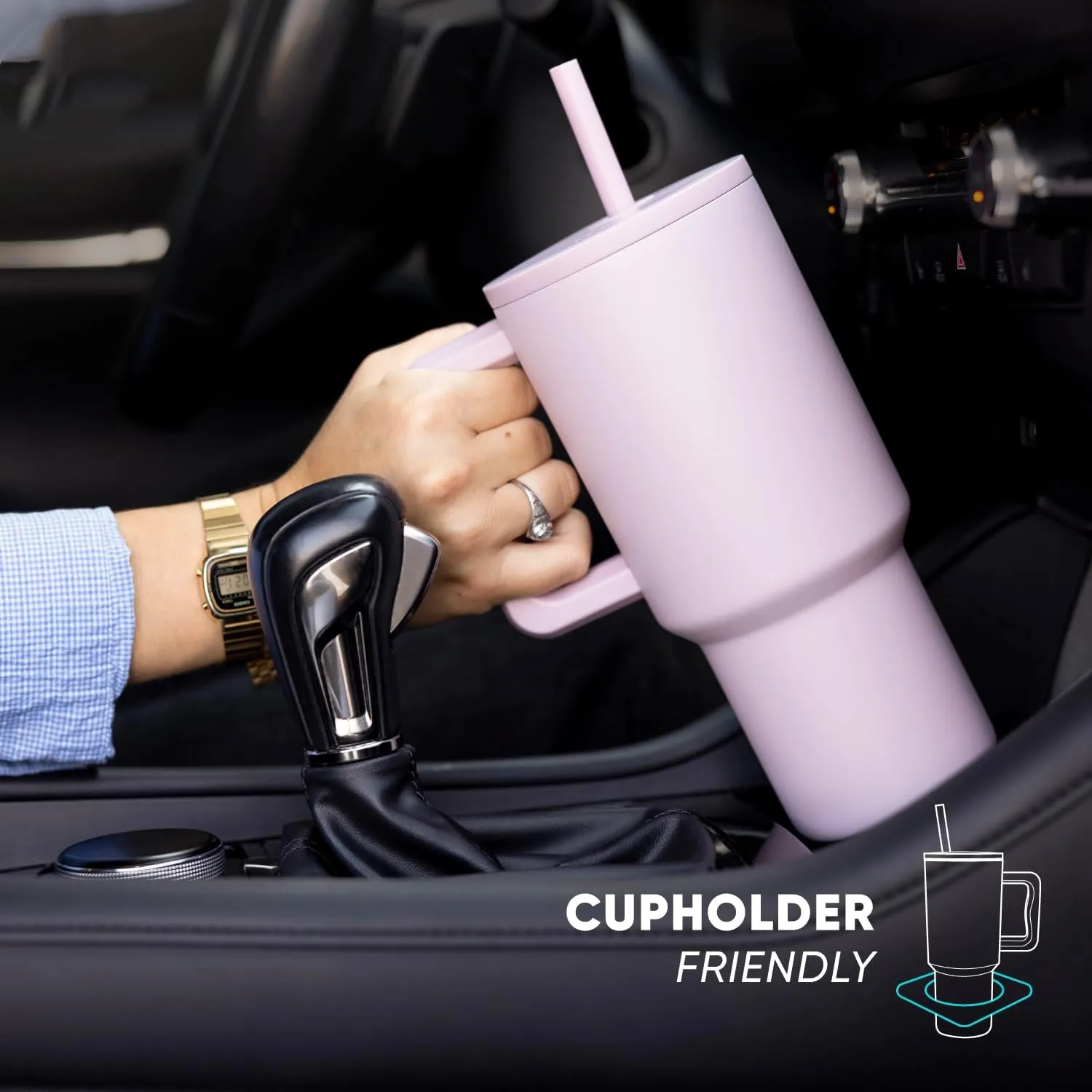 Simple Modern 40 oz Trek Tumbler with Handle and Straw Lid | Cup Holder Friendly Insulated Stainless Steel Travel Mug | Strawberry Fields
