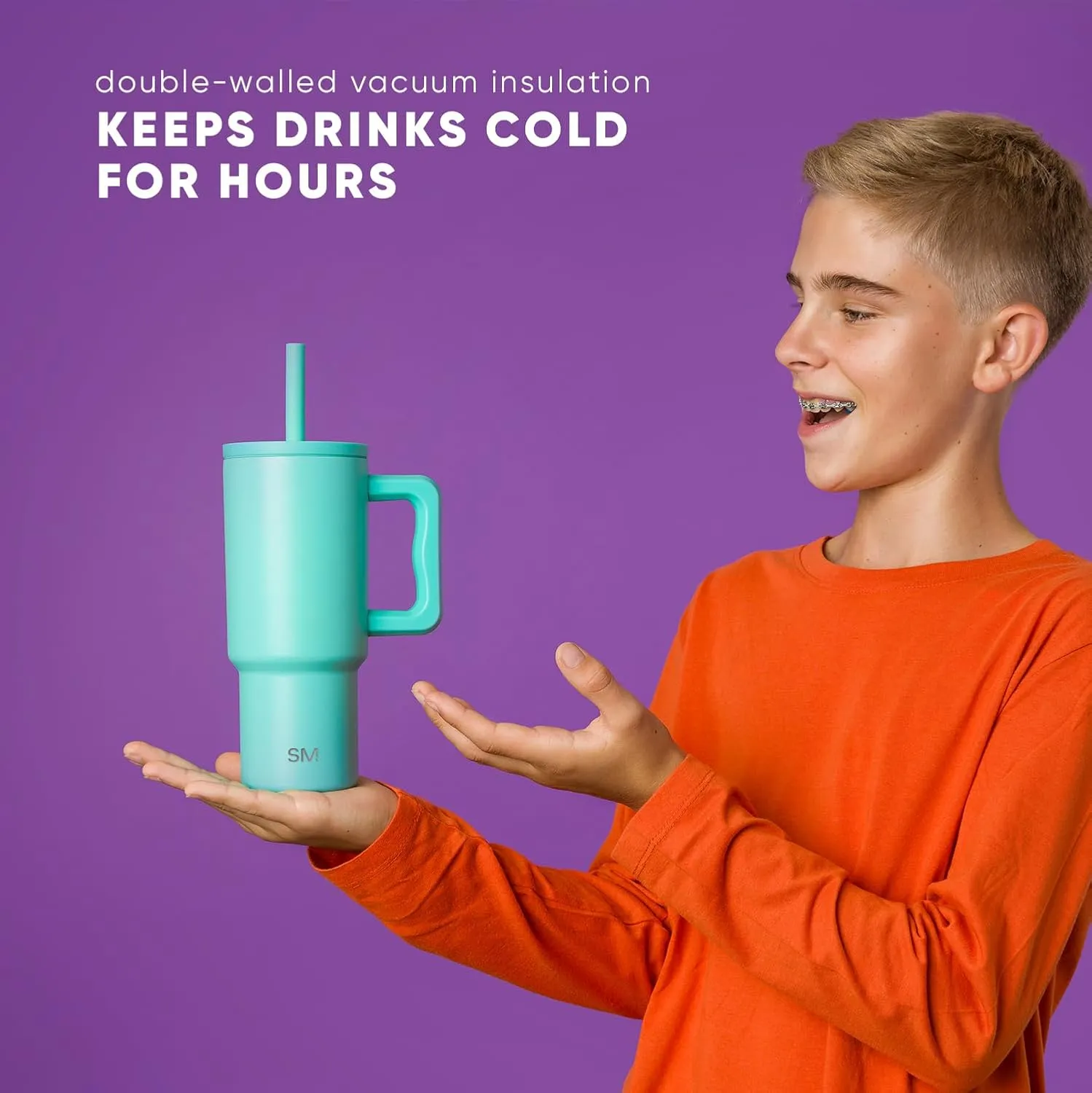 Simple Modern Kids 24 oz Tumbler with Handle and Silicone Straw Lid | Spill Proof and Leak Resistant | Reusable Stainless Steel Bottle | Gift for Kids Boys Girls | Trek Collection | Blush