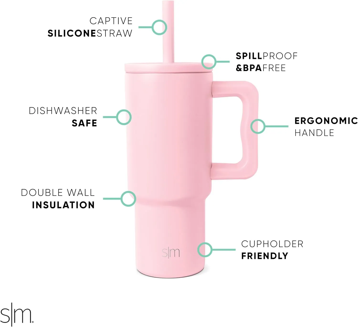 Simple Modern Kids 24 oz Tumbler with Handle and Silicone Straw Lid | Spill Proof and Leak Resistant | Reusable Stainless Steel Bottle | Gift for Kids Boys Girls | Trek Collection | Blush