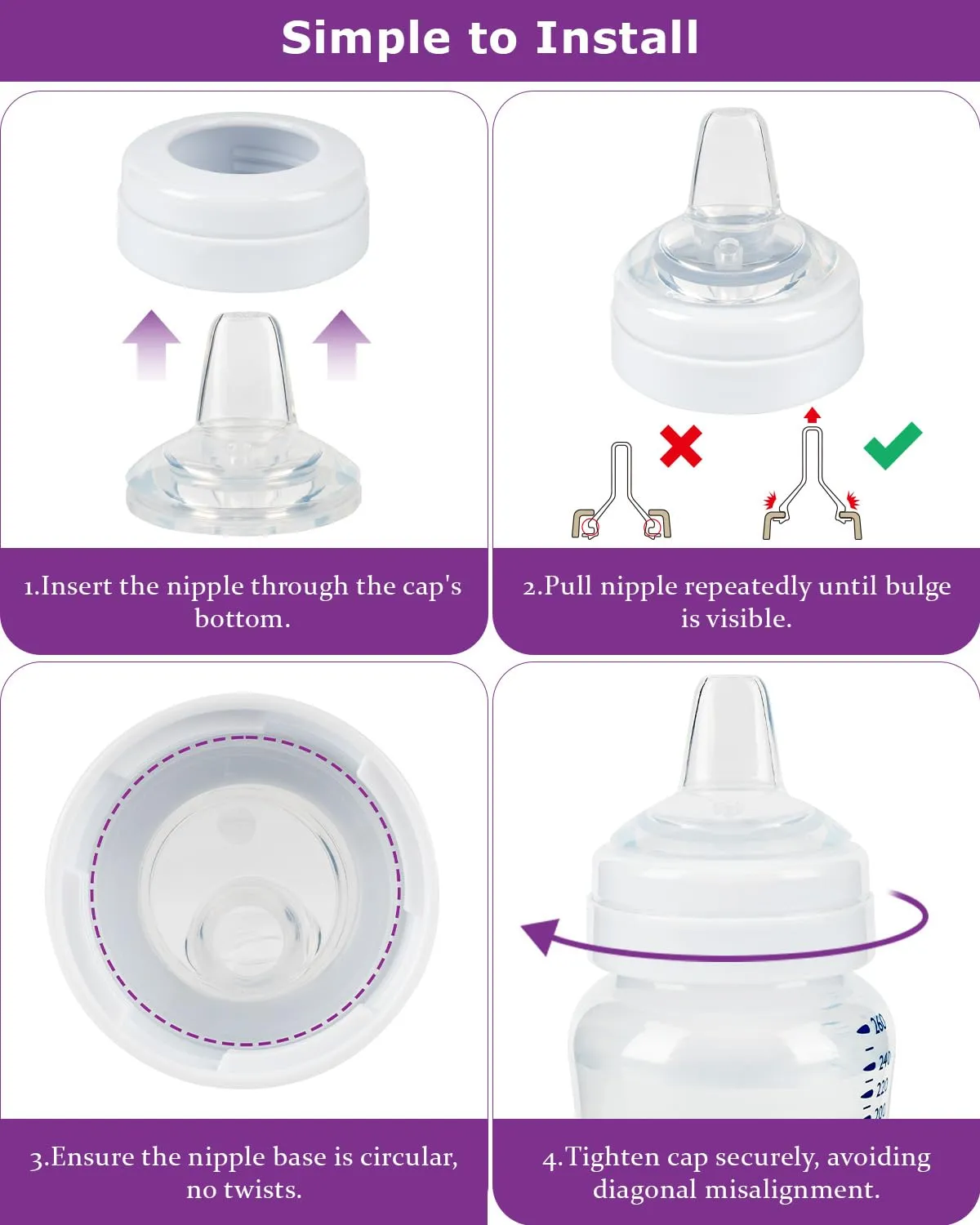 Sippy Cup Nipples for Philips Avent Anti-Colic Baby Bottles,Food Grade Silicone Sippy Spout，Variable Flow Soft Nipple，6m ,4-Count