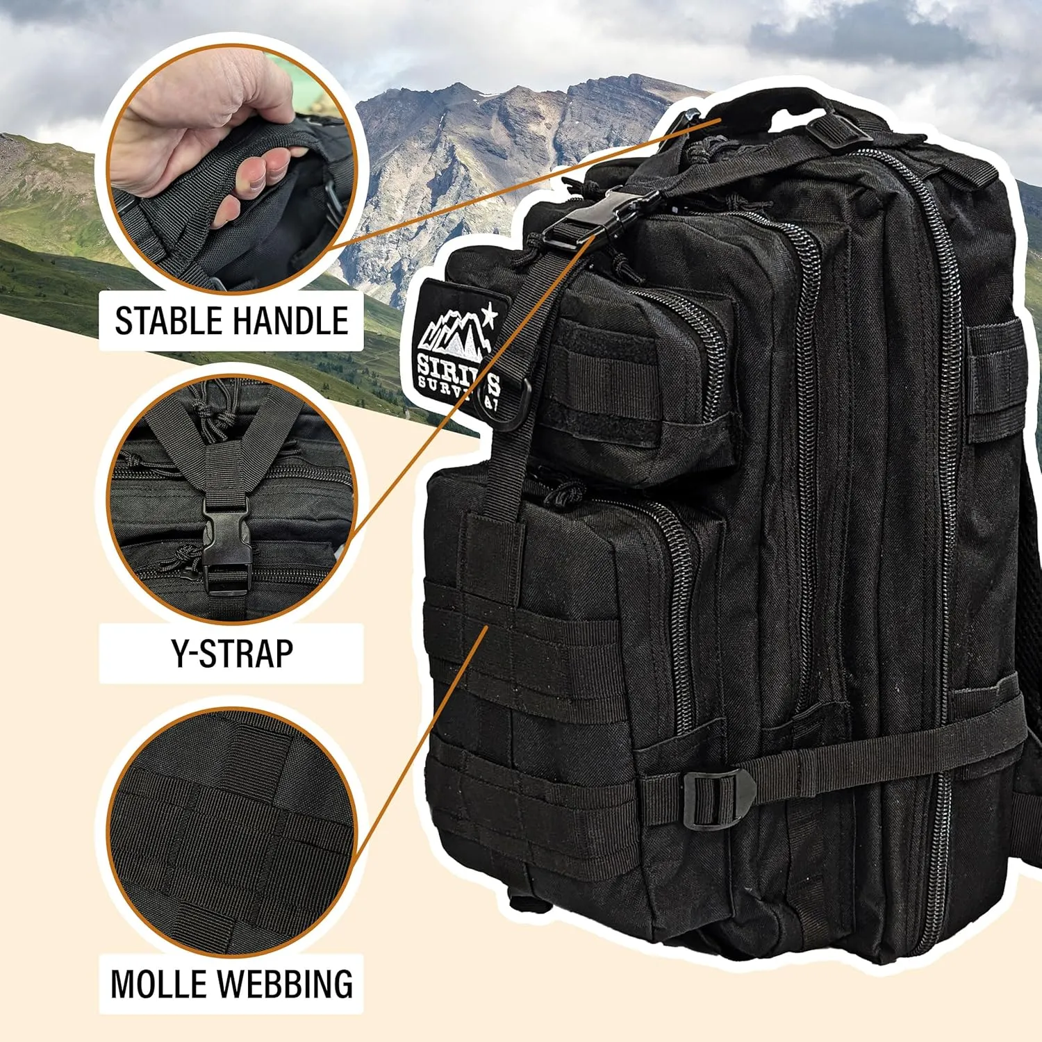 Sirius Tactical Backpack - 30L Capacity - Heavy Duty 900D Polyester - Hunting, Hiking or Camping Backpack – Military Backpack (Olive Drab)