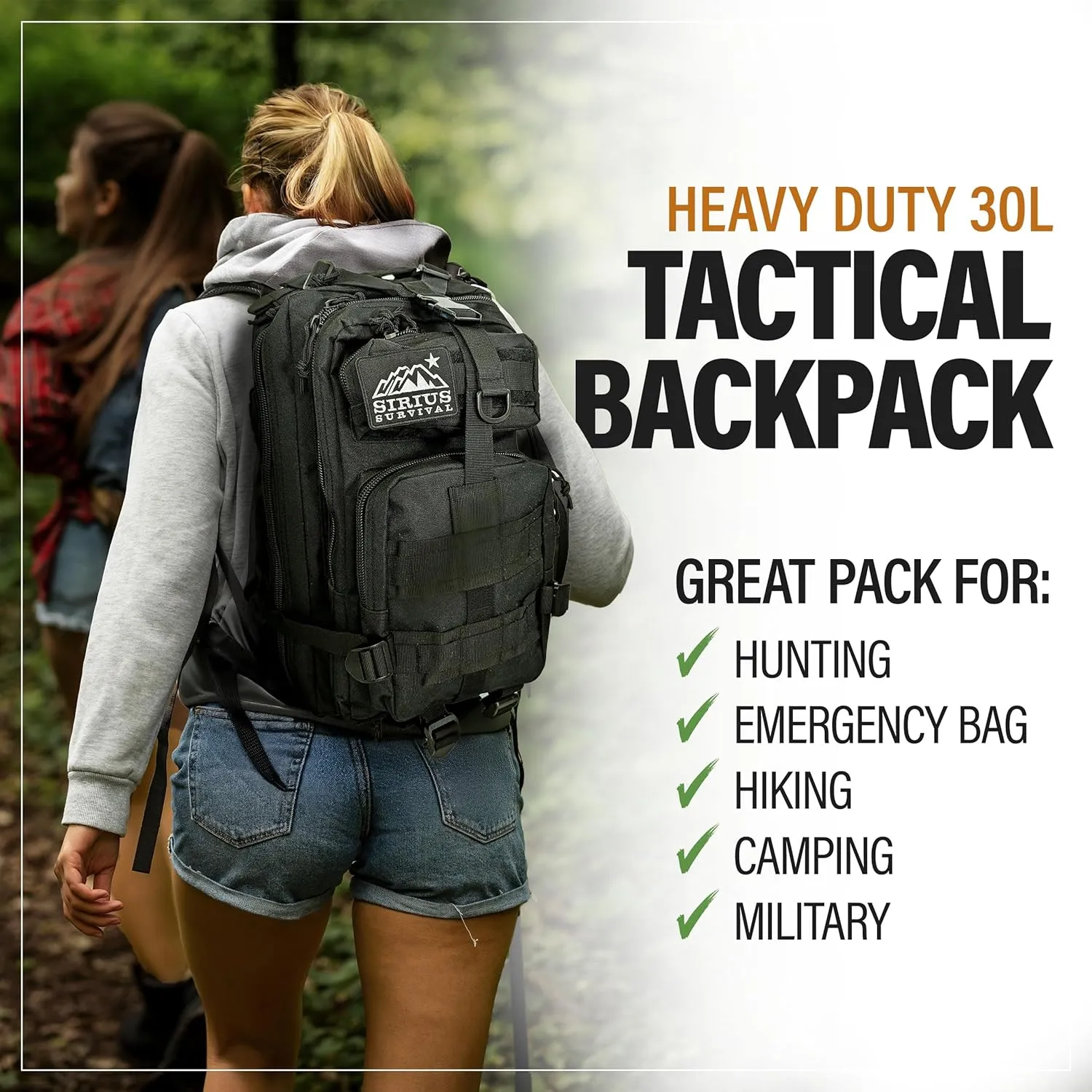 Sirius Tactical Backpack - 30L Capacity - Heavy Duty 900D Polyester - Hunting, Hiking or Camping Backpack – Military Backpack (Olive Drab)
