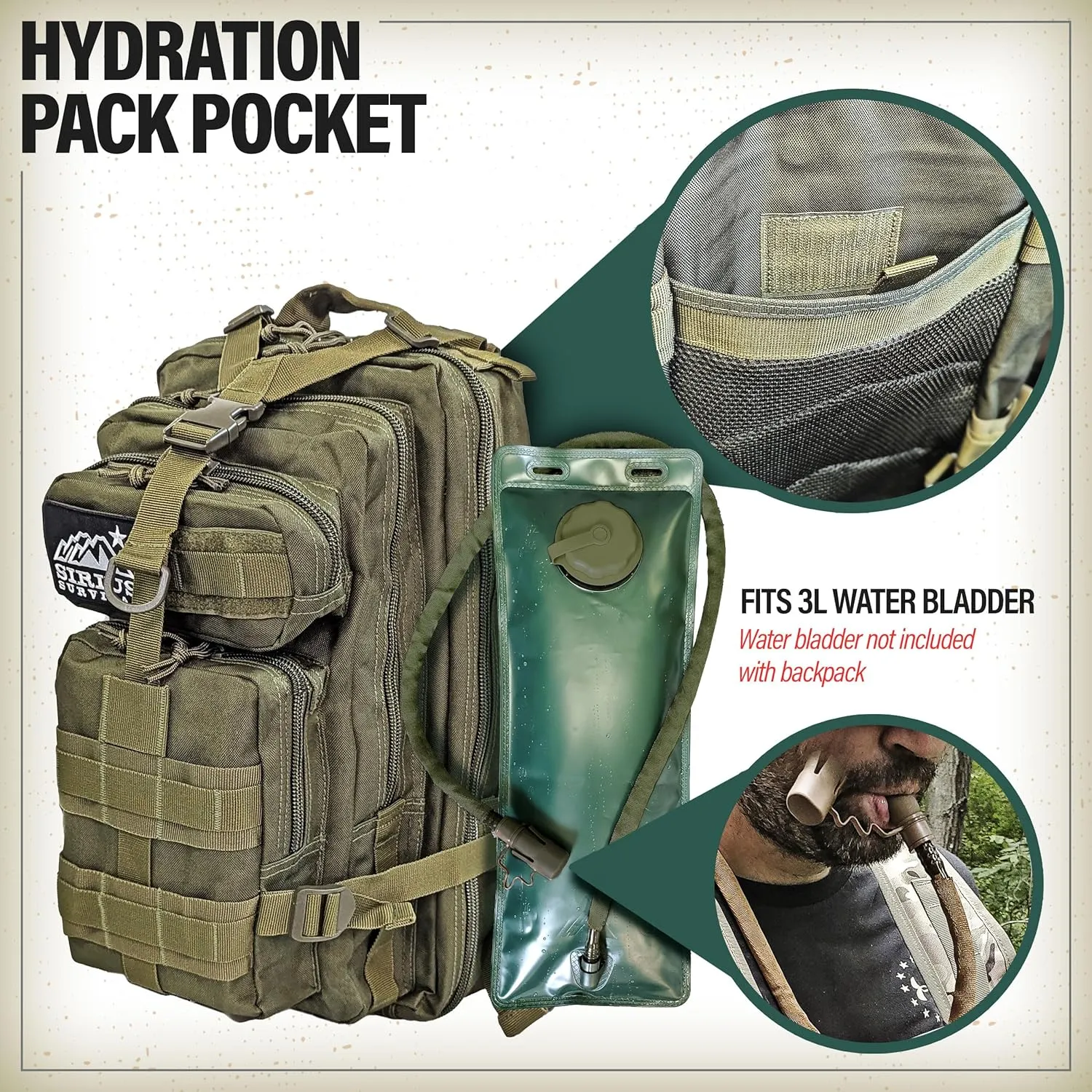 Sirius Tactical Backpack - 30L Capacity - Heavy Duty 900D Polyester - Hunting, Hiking or Camping Backpack – Military Backpack (Olive Drab)