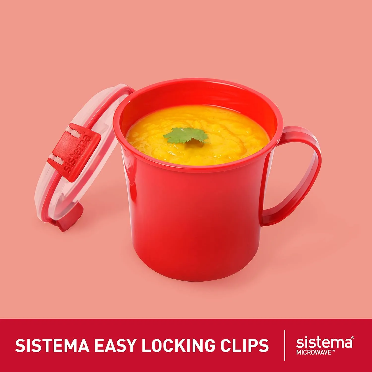 Sistema Microwave Soup Mugs | 656 ml | Microwave Food Containers with Steam Release Vents | BPA-Free | Red | 3 Count