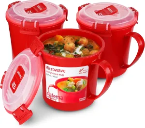 Sistema Microwave Soup Mugs | 656 ml | Microwave Food Containers with Steam Release Vents | BPA-Free | Red | 3 Count
