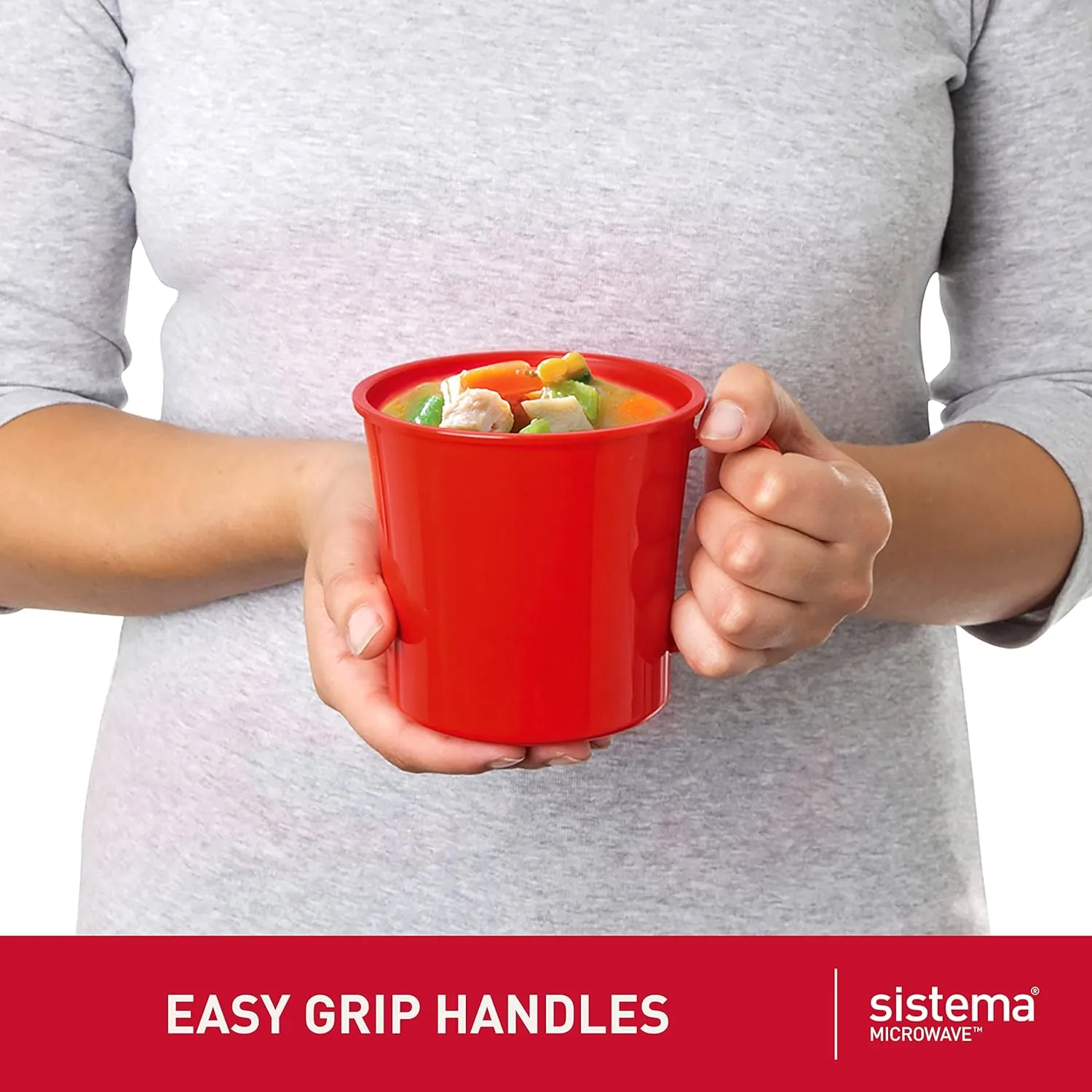 Sistema Microwave Soup Mugs | 656 ml | Microwave Food Containers with Steam Release Vents | BPA-Free | Red | 3 Count