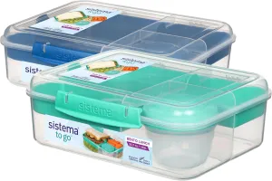 Sistema TO GO Bento Box Cubes | 1.65 L | School Lunch Boxes With Compartments & Snack Pots | BPA-Free | 2 Count | Minty Teal & Ocean Blue