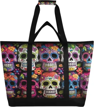 Skeleton Reusable Insulated Cooler Bag with Ice Pack Compartment - Large 47L Waterproof Thermal Grocery Tote for Picnic Beach Camping Lunch Storage